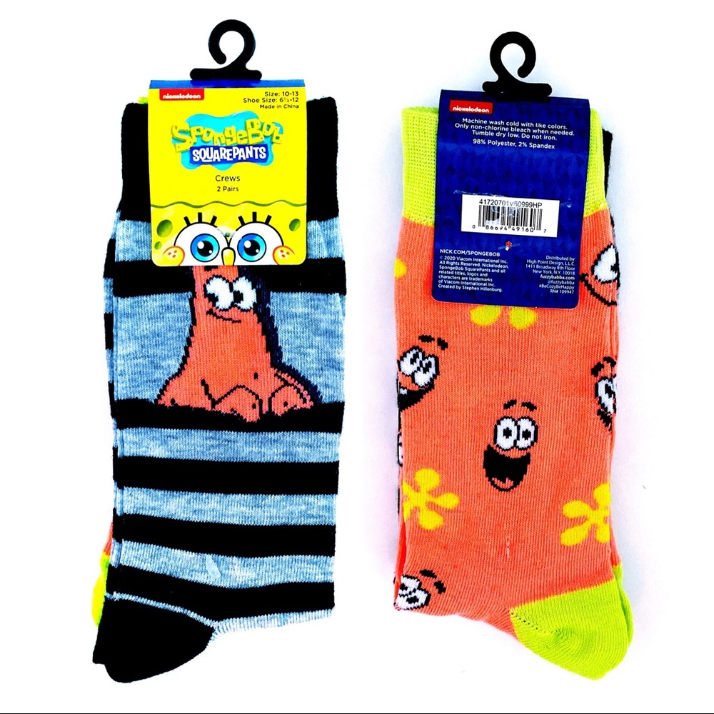 Nickelodeon Spongebob Patrick Crew Socks Mens Womens 2 Pairs Nickelodeon Gift